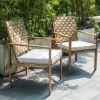 Set of 2 Patio Chairs, Hand-Made Drawstring Outdoor Dining Chairs Waterproof with Cushion, Metal Chairs for Patio, Deck, Garden, Yard - Wood Grain