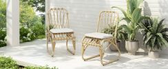 Outdoor PE Wicker Dining Chairs with Washable Cushion Set of 2, Outdoor Rattan chairs for Backyard, Poolside, Garden,Patio,Natural