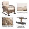 3Pcs Outdoor Patio Wicker Rocking Porch Chair with Waterproof Cushions,Khaki