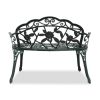 Outdoor Cast Aluminum Patio Bench, Porch Bench Chair with Curved Legs Rose Pattern, Antique Green(SAME AS 91404878)
