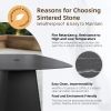 Modern 44" Rounded Square Outdoor Pedestal Dining Table, Black Sintered Stone Top, Flared Pyramid Aluminum Pedestal Base, Weather-Resistant, Rust-Free