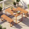 Outdoor Acacia Wood Dining Table with Slatted Tabletop for Garden