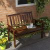 Outsunny Patio Bench Wooden with Slatted Design Armrests & Back Carbonized Finish for Outdoor Lawn Park Deck Durability