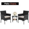 3 Pieces Outdoor Patio Furniture Wicker Table and Chairs Set Bar Set with Cushioned Tempered Glass, Black