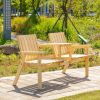 Outsunny Garden Loveseat with Umbrella Hole Middle Table Natural Wood Tone