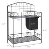 Outsunny Potting Worktable Steel Work Surface with Large Inbuilt Sack Cover 5 Hanging Hooks Storage Shelf