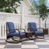 3 Pieces Wicker Patio Furniture Set, Outdoor PE Rattan Rocking Chairs with Coffee Table, Cushions for Porch, Brown