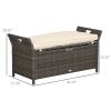 Outsunny Wicker Storage Bench Cream White Outdoor Patio PE Rattan Large Capacity