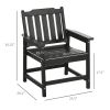 Outdoor Dining Chair Plastic Patio Armchair with Armrests Slatted Back Black for Lawn Garden Poolside