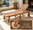 Outdoor Folding Chaise Lounge Chair Recliner with Wheels Teak Acacia Wood Frame Comfortable Garden Furniture in Teak Color