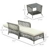 2 Pieces Wicker Patio Lounge Set w/ Cushions, Outdoor PE Rattan Sun Lounger Sets w/ 5-Level Reclining Chaise Chair & Two-tier Glass Top Coffee Table