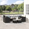 9 Pieces Outdoor Dining Set for 8, Space Saving Wicker Chairs and Square Glass Table with Cushions and Ottomans