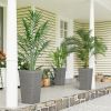 22.8 Inch Set of 3 Outdoor Planters with Stone Finish and Wheels, Stackable Tapered Planters with Drainage Hole, Gray
