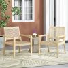 Outdoor Wicker and Acacia Wood Club Chairs, Set of 2, Light Multibrown and Light Brown, 34'' H X 25'' W X 27.25'' D