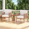White Boho Patio Acacia Wood Chair with Woven Rope Armrests, Cushioned Outdoor Accent Chair for Porch Balcony