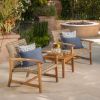 Outdoor Acacia Wood Wicker Club Chairs with Acacia Wood Frame, 2-Pcs Set