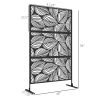 Outsunny 6.5' Metal Outdoor Privacy Screen Divider with Leaf Design Stand Black Decorative Garden Fence