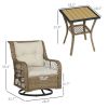 3 Piece Outdoor Bistro Set, Wicker Small Patio Furniture Set with Swivel Glider Chairs for Balcony, Porch, Beige