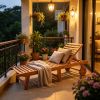 Outdoor Folding Chaise Lounge Chair Recliner with Wheels Teak Acacia Wood Frame Comfortable Garden Furniture in Teak Color