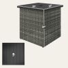 Wicker Side Table with 1.5" Umbrella Hole, Square Outdoor End Table with UV-Resistant Frame, Storage Space, Mixed-Gray