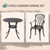 5 Pieces Outdoor Dining Set, Cast Aluminium Patio Table and Chairs with Parasol Hole, Patio Dining Set for 4, Brown