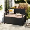 Patio Storage Bench Outdoor Wicker Loveseat with Built-in Storage