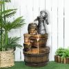 Outdoor Floor Rustic 5-Tiered Barrel and Pump Water Fountain for Garden and Patio Decor
