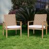Set of 2 Patio Chairs, Hand-Made Drawstring Outdoor Dining Chairs Waterproof with Cushion, Metal Chairs for Patio, Deck, Garden, Yard - Wood Grain