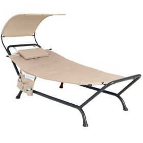 Polyester Chaise Lounge Chair Hammock with Canopy and Storage Bag (Color: Beige)