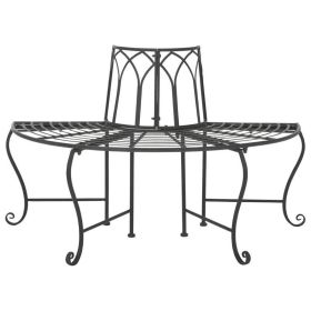 Half-Circle Outdoor Patio Garden Wrought Iron Tree Bench (Color: Black)