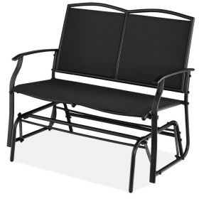 2-Seat Mesh Patio Loveseat Swing Glider Rocker with Armrests (Color: Black)
