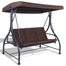 Adjustable 3 Seat Cushioned Porch Patio Canopy Swing Chair (Color: Brown)