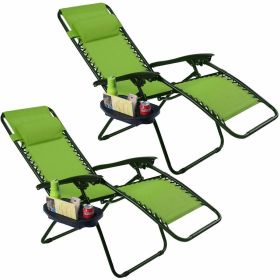 Set of 2 Folding Outdoor Zero Gravity Lounge Chair Recliner (Color: Green)