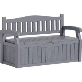 Heavy Duty Plastic Outdoor Storage Garden Bench Patio Deck Box (Color: Grey)
