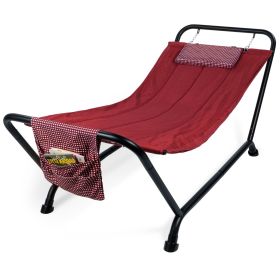 Waterproof Patio Hammock w/ Stand Pillow Storage Pockets (Color: Red)