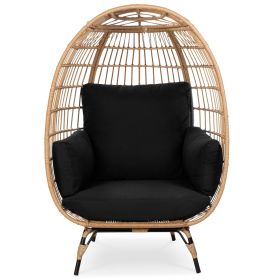 Oversized Patio Lounger Indoor/Outdoor Wicker Egg Chair (Color: Black)