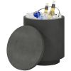 2.6 Gal Outdoor Side Table, 3-In-1 Concrete Cooler Bar Table with Storage, Removable Ice Bucket and Lid