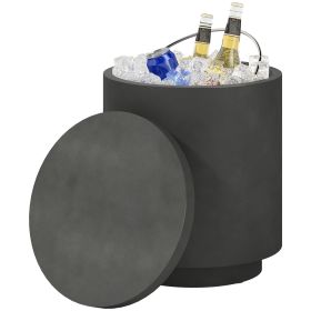 2.6 Gal Outdoor Side Table, 3-In-1 Concrete Cooler Bar Table with Storage, Removable Ice Bucket and Lid (Color: Charcoal Gray)