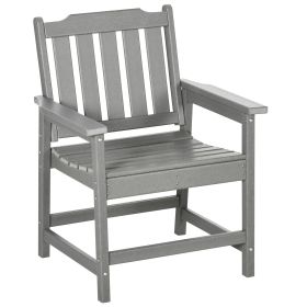 Outsunny Outdoor Dining Chair Plastic Patio Armchair with Armrests Slatted Back for Lawn Garden Poolside (Color: Gray)
