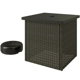 Wicker Side Table with 1.5" Umbrella Hole, Square Outdoor End Table with UV-Resistant Frame, Storage Space (Color: Mixed Brown)