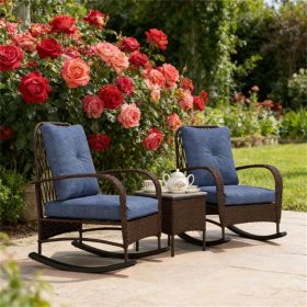 3-piece terrace furniture set, outdoor rocking chair with coffee table, garden set (Color: Brown)