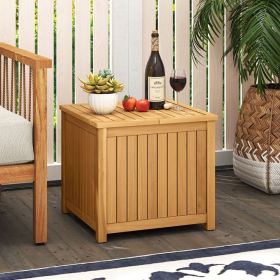 2-in-1 Outdoor Side Table with Storage Acacia Wood Slatted Coffee Table Square/Round Slatted End Storage Box (Style: Square)