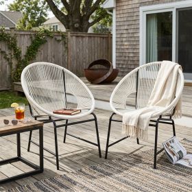 OUTDOOR PATIO WICKER CHAIR,  SET OF 2 (Color: White)