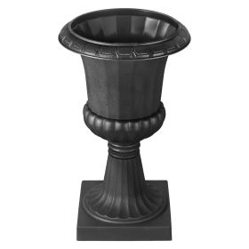 Plastic Urn Planters, 15.8 x 26.4 Inch, 2 Pack Classic Flower Pots Front Porch Planters, Indoor & Outdoor Vase for Wedding, Party, Event, Home (Color: Black)