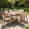 7 Pieces Acacia Wood Outdoor Dining Set s,Modern 6 Chairs 1 Large Table, Dining Furniture Set for Lawn, Backyard, Garden Deck,Poolside,Beige