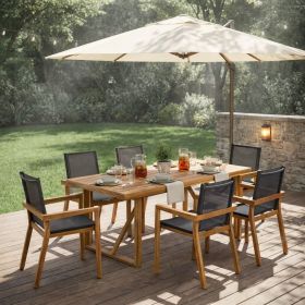 7 Pieces Acacia Wood Outdoor Dining Set s,Modern 6 Chairs 1 Large Table, Dining Furniture Set for Lawn, Backyard, Garden Deck,Poolside,Teak (Color: as Pic)