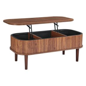 39.4 in Lift Top Coffee Table, Fluted Oval Coffee Table with 3 Hidden Compartment, Mid Century Wooden Oval Center Desk with Storage (Default: Default)