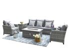 Direct Wicker Gray Wicker Sofa Set Outdoor Furniture Conversation Set with Firepit Table