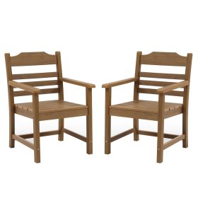 Patio Dining Chair with Armset Set of 2, HIPS Material with Imitation Wood Grain Wexture chair for Deck Pool Backyard (Color: Teak)
