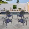 Cast Aluminum Patio Dining Chair 4PCS With Black Frame and Cushions In Random Colors